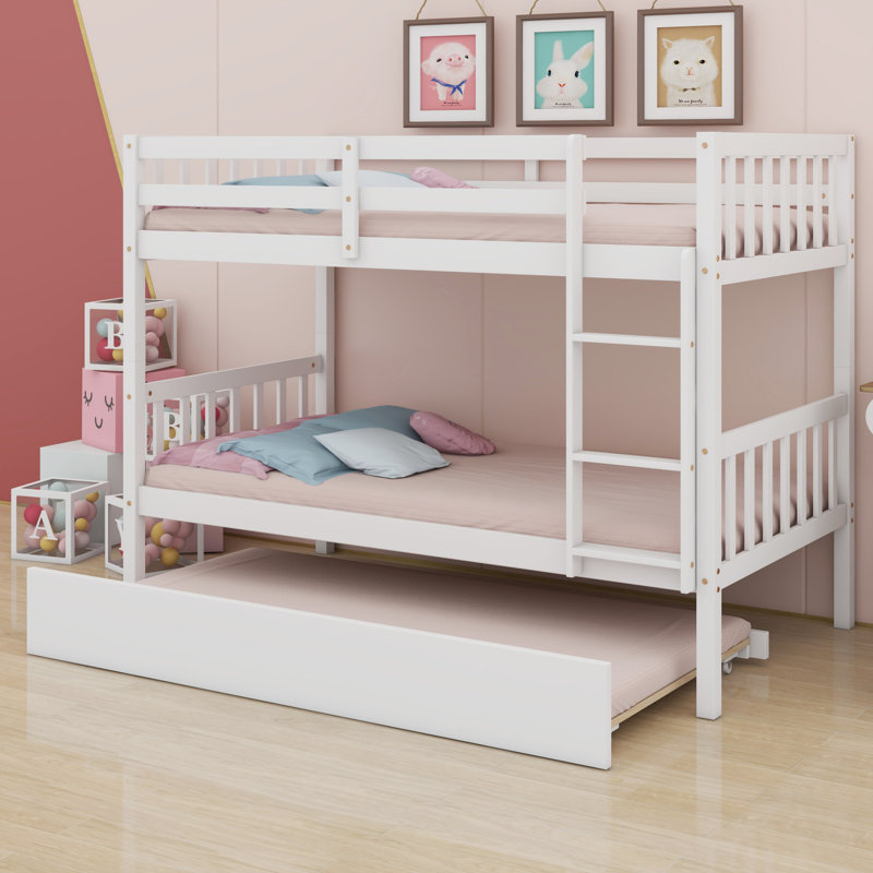 Lit superposé détachable en bois avec lit gigogne, convertible en deux lits, conception peu encombrante, Blanc