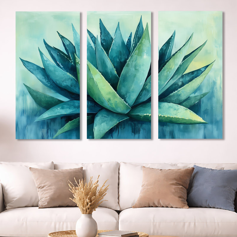 Agave bleue audacieuse - plante grasse décorative 3 pièces, H 40 po x l 60 po, Toile tendue