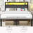Modern RGB LED Lights Upholstered Platform Bed Frame with Wood Storage Headboard & USB Charging Ports, Noiseless Low Profile Footboard with Open Shelving. Queen-2105525321-2091998864
