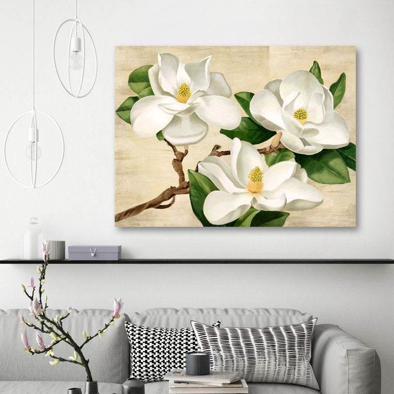 White Magnolia by Serena Biffi - Wrapped Canvas Painting, 50cm H x 70cm W x 4cm D