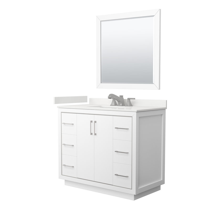 42'' W Single Vanity, White Quartz, White, Matte Black