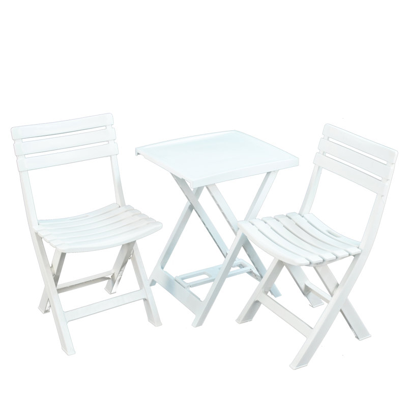 Boretto Folding Table with 2  Chairs Garden Set, White