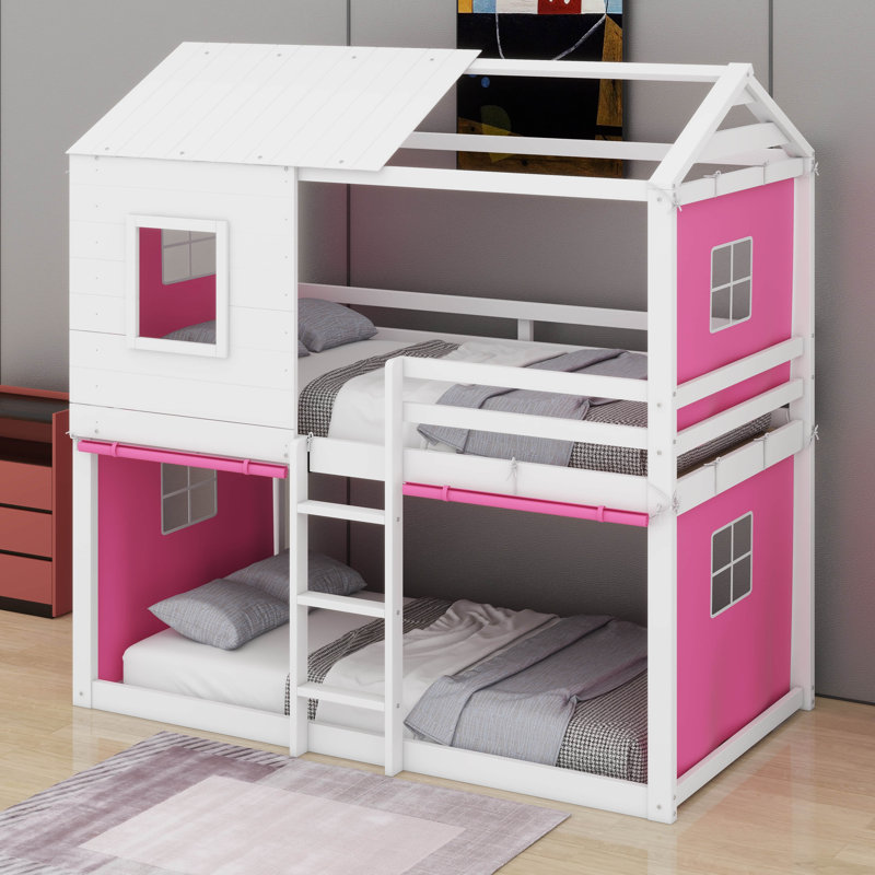 Lit double en bois, Lit double, Rose/Blanc