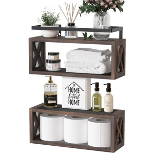 Wilkison Floating Shelves with Guardrail, Rustic Wood Shelves for Wall Décor