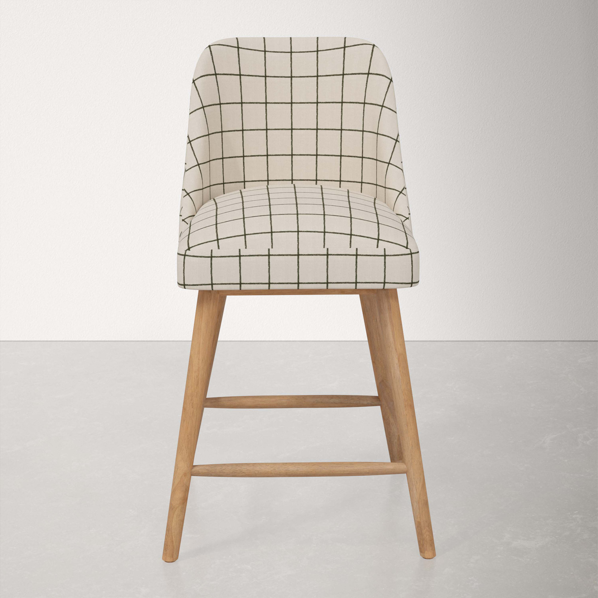 Gallie Bar & Counter Stool, Counter Stool (27” Seat Height), Natural Wood, Line Tattersall Green