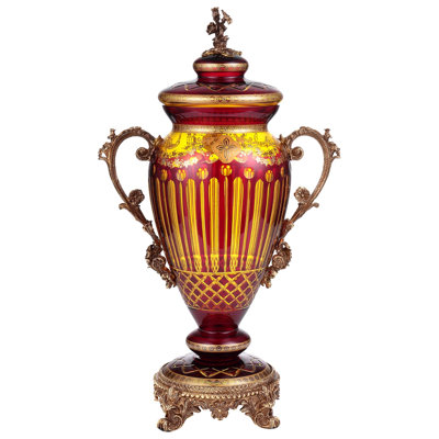Bougeoir décoratif bronze, ambre, rubis, rouge et cristal