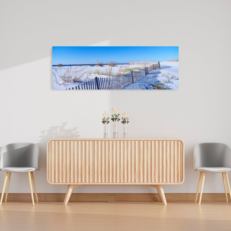 Sea oats and fence along white sand beach at Santa Rosa Island near Pensacola Florida 1 Piece Wrapped Canvas Panoramic Wall Art