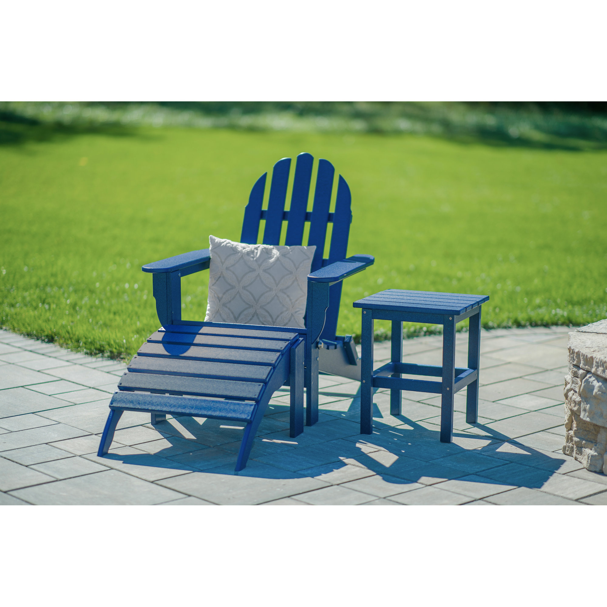 Leighton Foldable Outdoor Adirondack Set, Navy
