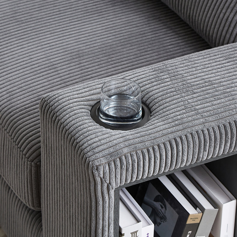 Canapé modulaire 5 pièces avec rangement pour les bras et porte-gobelet, revêtement en velours côtelé pour salon, chambre à coucher, salle de projection moderne