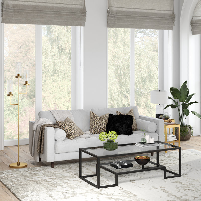 Athena Glass Top Coffee Table, Blackened Bronze, 17" H x 45" L x 20" W