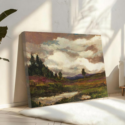 Art mural rétro sur toile, étang, nuages, toile de fond, photos de paysages verts, campagne impressionniste, 16 x 24, cadre en bois massif