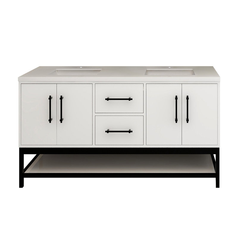 Victoria 60'' Wall-Mounted Vanity with Double Reinforced Acrylic Sink & Rack, Gloss White
