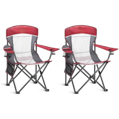 Chaises de camping surdimensionnées entièrement rembourrées avec support lombaire | Armoire en acier robuste de 500 lb, robuste, durable, sac isotherme, tissu Oxford 600D, porte-gobelet, sac de transport, poche, facile à installer