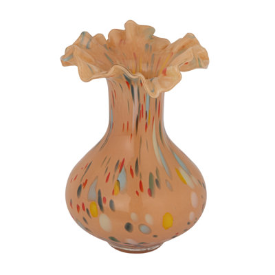 Hand-Blown Ruffled Confetti Glass Vase, Apricot Multi