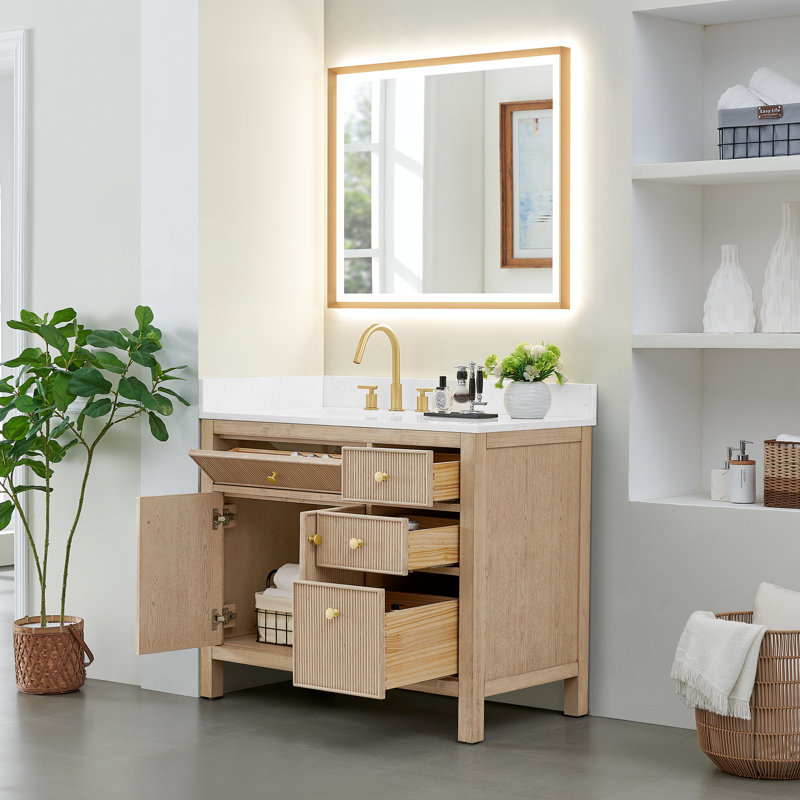 Meuble-lavabo simple 42 po avec miroir Lala, Chêne naturel