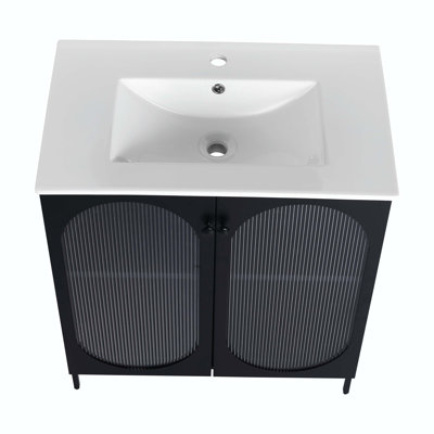 Meuble-lavabo simple 30 po avec plateau en acier Izobelle