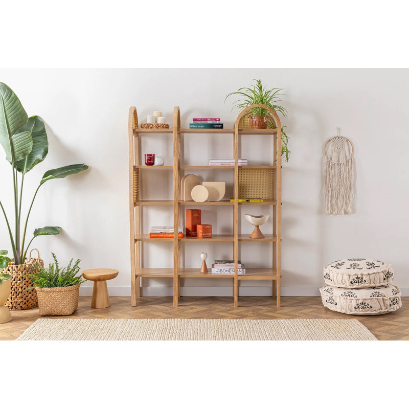 Modern Scandinavian Bookshelf, Solid Ash Wood Body, 47.2 x 63.0 x 14.2 Inches | Melamine Coated Chipboard Shelves, 33.1 lbs Bearing Capacity | Stylish Natural Brown Finish for Home & Office Decor