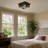 2-light Black Metal Square Farmhouse Flush Mount Ceiling Light