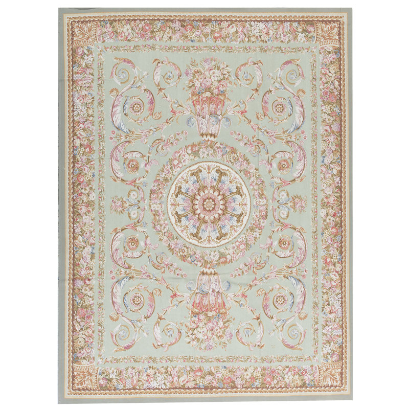 Hand-Knotted High-Quality Green and Brown Area Rug