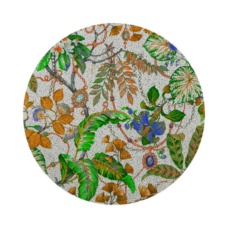 Plumeria Round Beaded Smooth Placemat, Tangerine