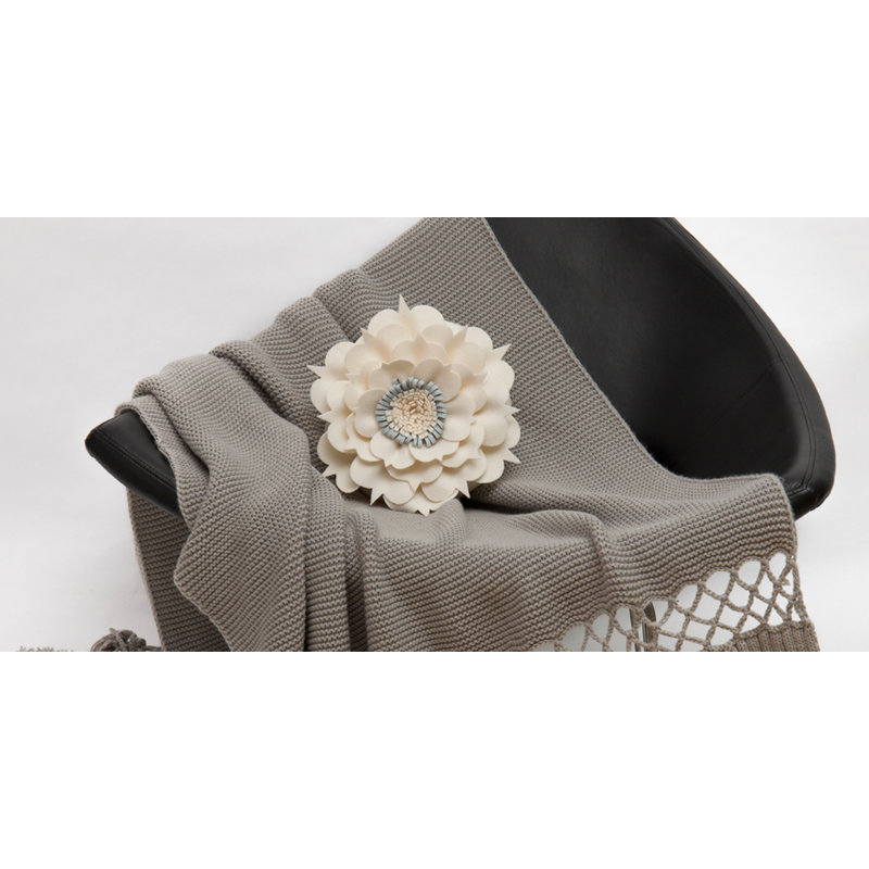 3D Floral Throw Pillow Accent Handmade Round Pillow Cushion with Insert for Home Couch Bed, White