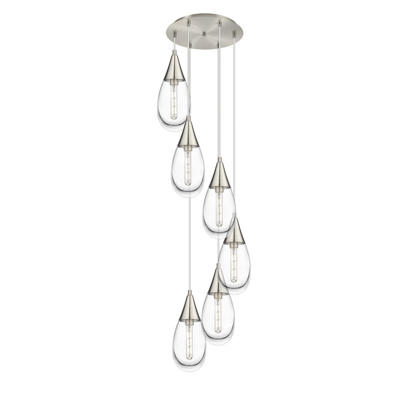 Luminaire suspendu grappe 6 lumières Radel, Transparent, Nickel satiné brossé