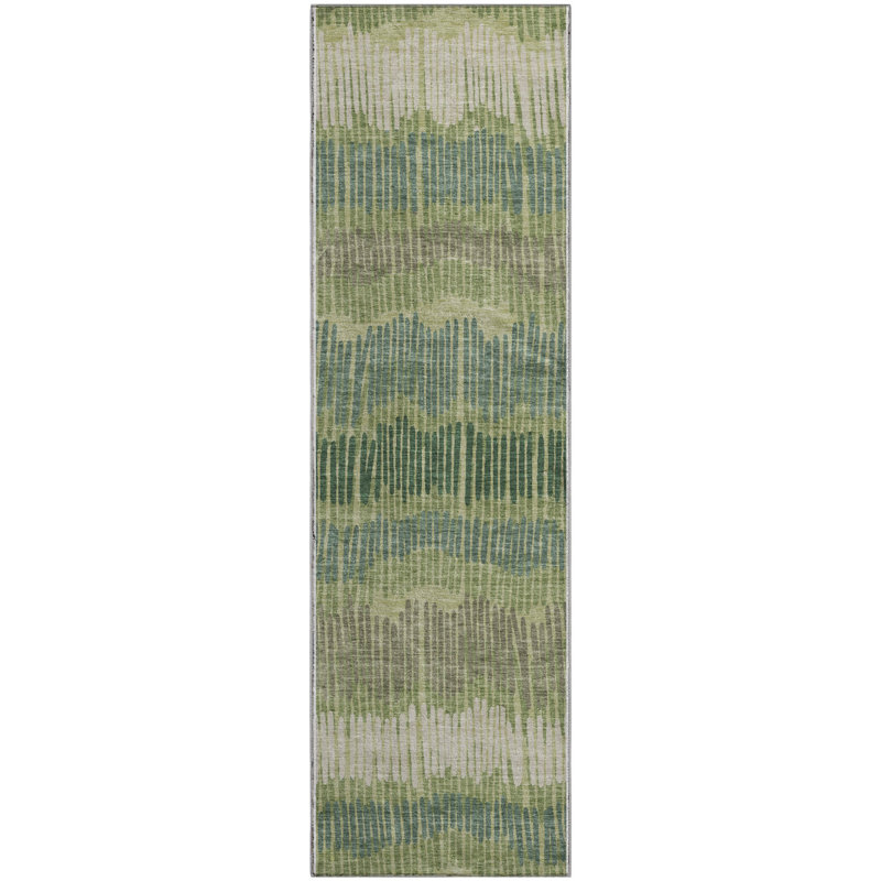 Premium Machine Washable Prisco Green Rug, Runner 2'3" x 7'6"