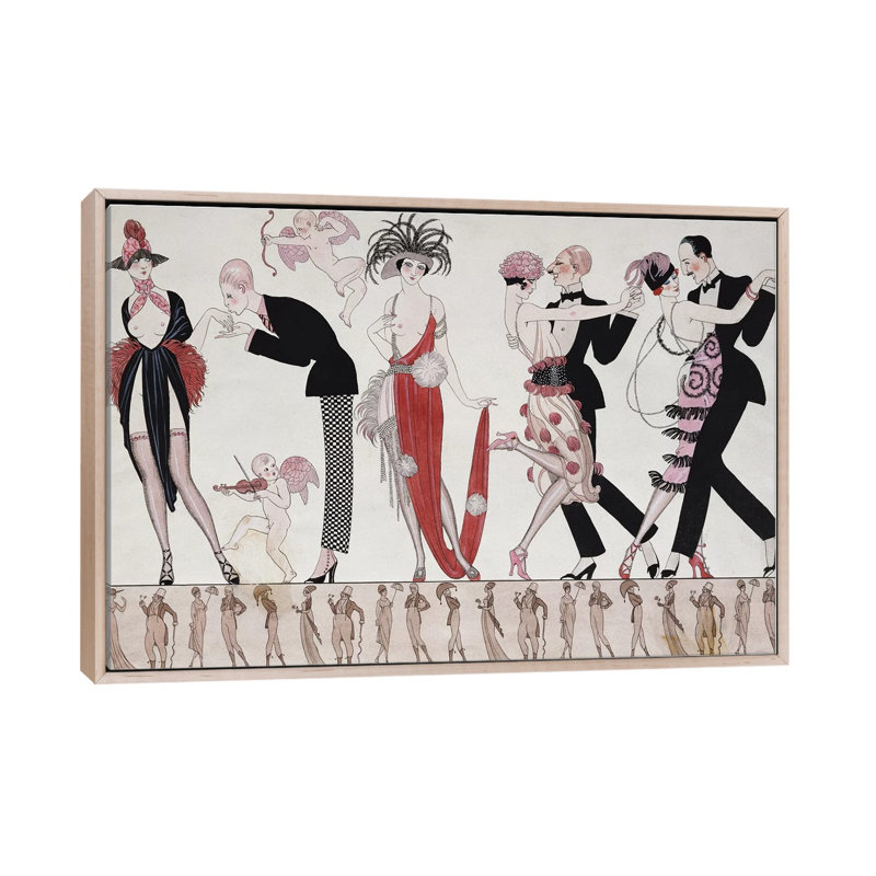The Tango by George Barbier - 1 Piece Wall Art on Canvas, 45.72 cm H x 66.04 cm W x 4.445 cm D, Oak Floater Framed