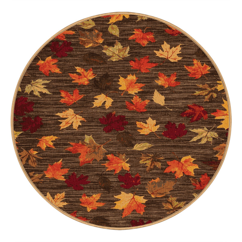  Tapis lavable feuilles d'automne, Rond 4 pi