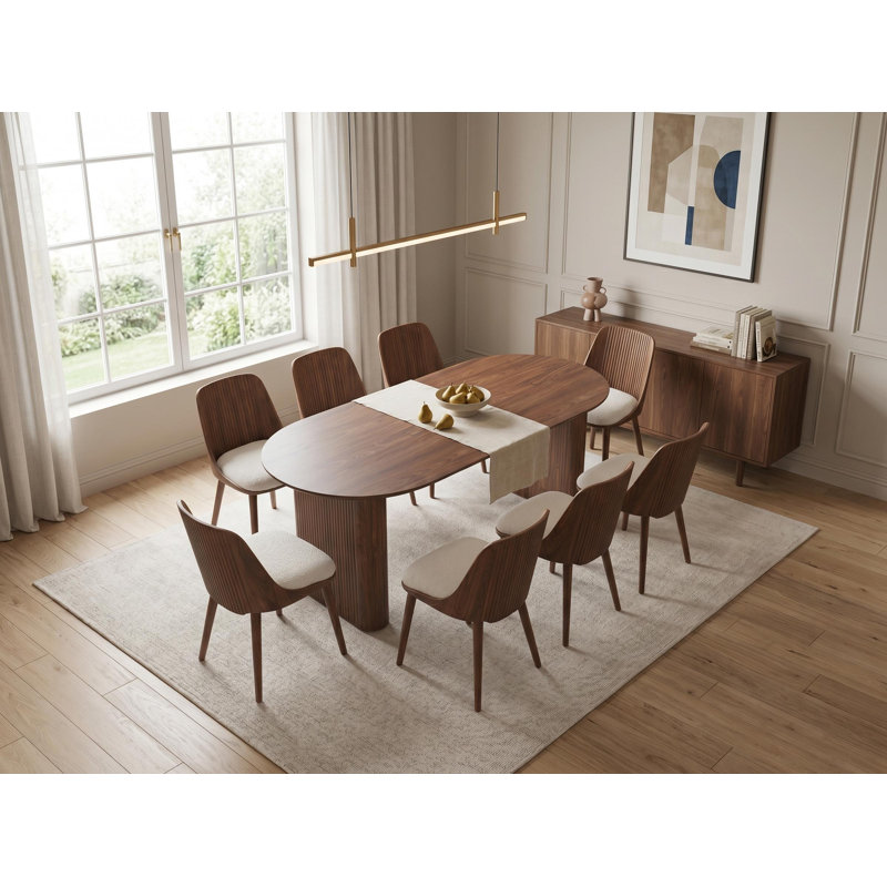 Table de salle à manger extensible avec pieds en bois massif, réglable en 3 tailles: 150/190/230 cm, Walnut