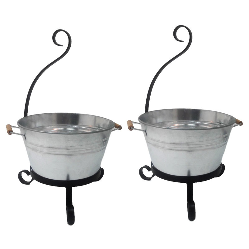 Ensemble de 2 pots de fleurs galvanisés émaillés avec support en fer