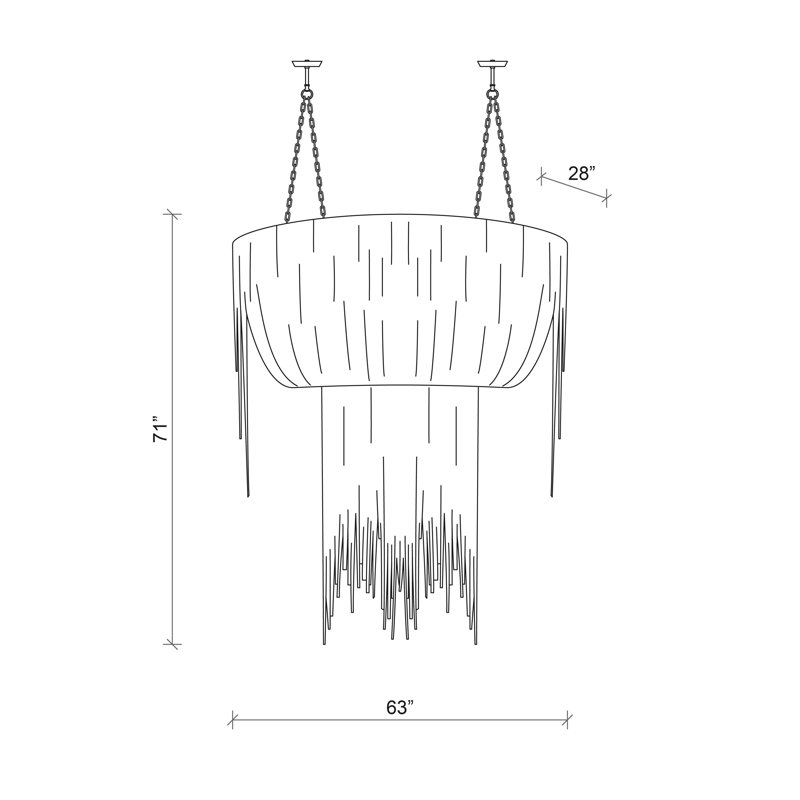 Leather Fringe Chandelier, 71" H x 63" W x 28" D, 8