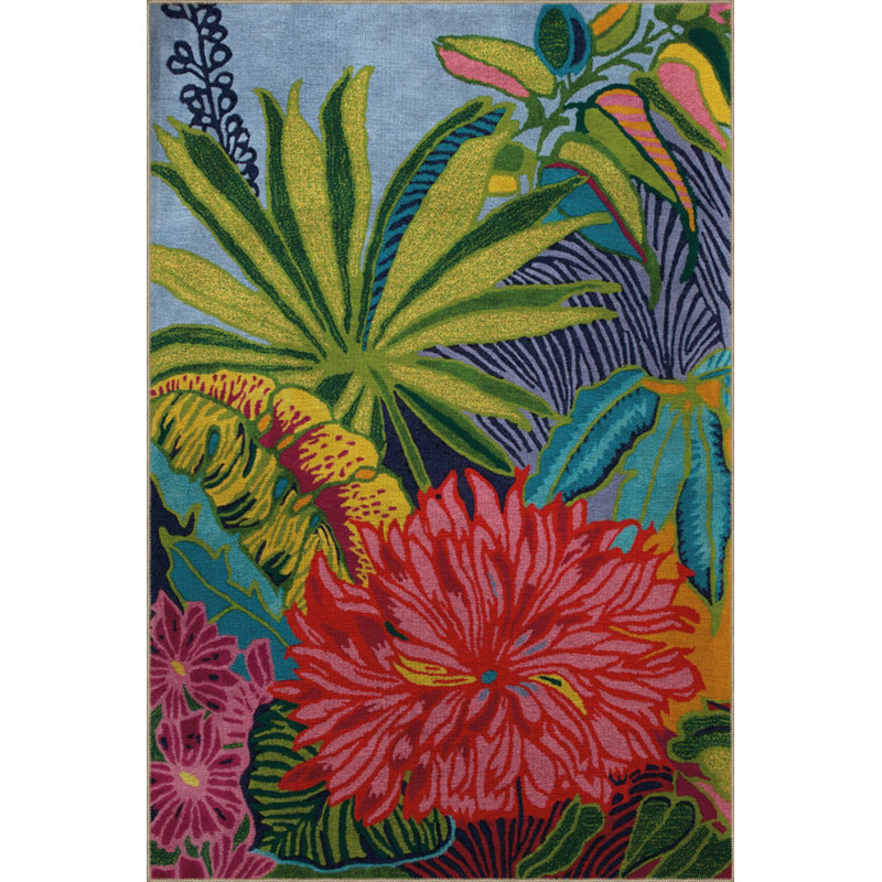 Tapis décoratif moderne multicolore à motif de plantes et de fleurs aux tons clairs