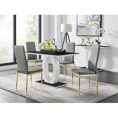 Scottsmoor 5-Piece Faux Leather Upholstered Dining Set with Pedestal Table Base
