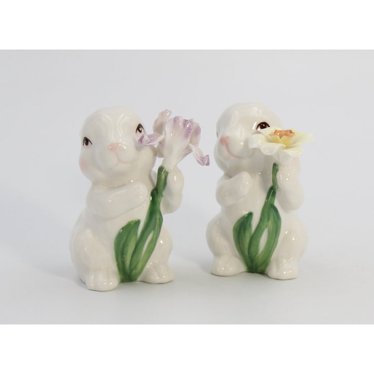 Salt & Pepper Shakers Shaped like Bunnies. Hand Painted Porcelain Rabbits.  Pair of Bunnies. Easter/Spring Celebration. Table Decor.