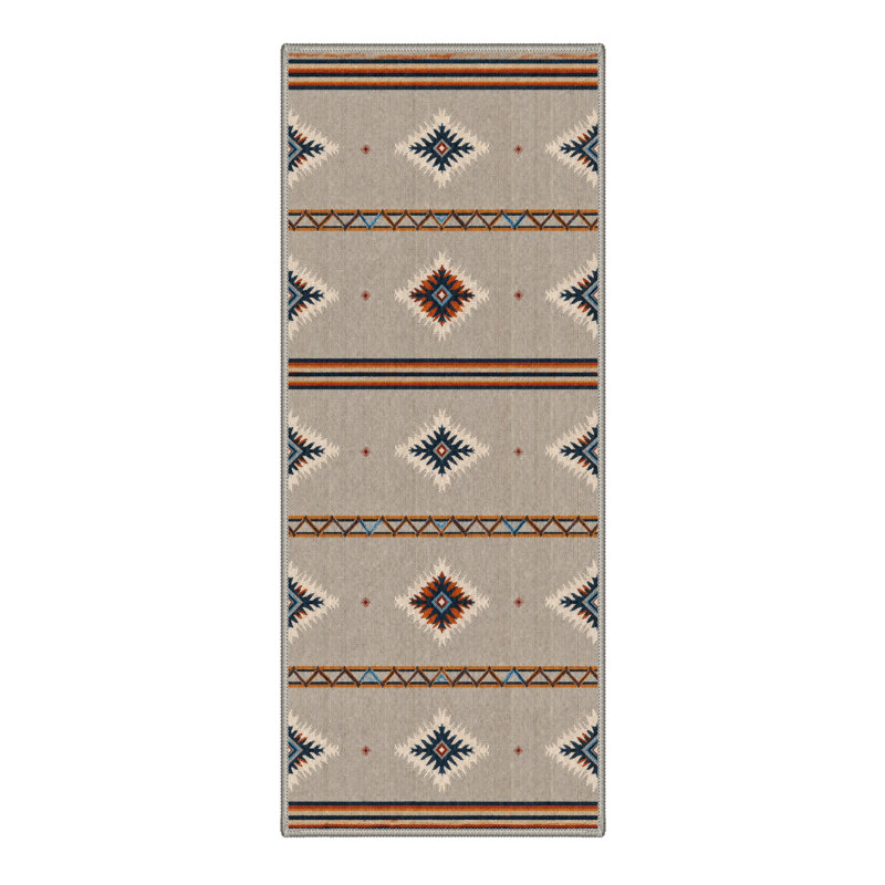 Tapis de couloir géométrique brun clair / noir lavable à la machine avec envers antidérapant