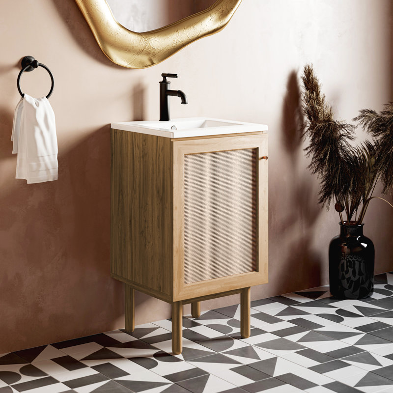 Classe 18" Freestanding Bathroom Vanity in Golden Oak with Sink Top, White, Golden Oak