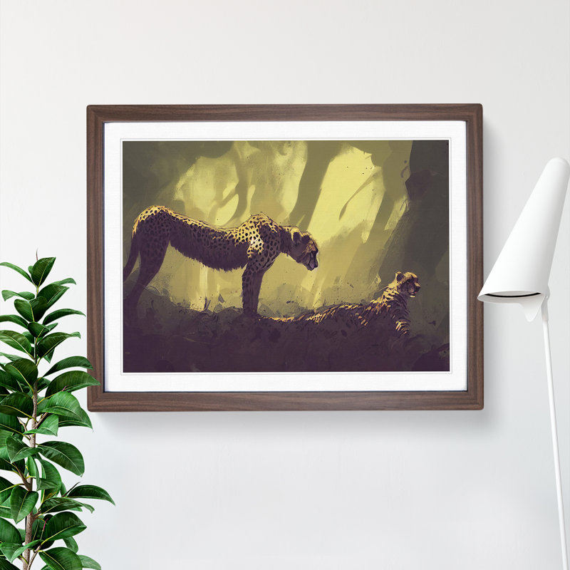Two Cheetahs - Framed Print, 34cm H x 46cm W x 2cm D, Walnut