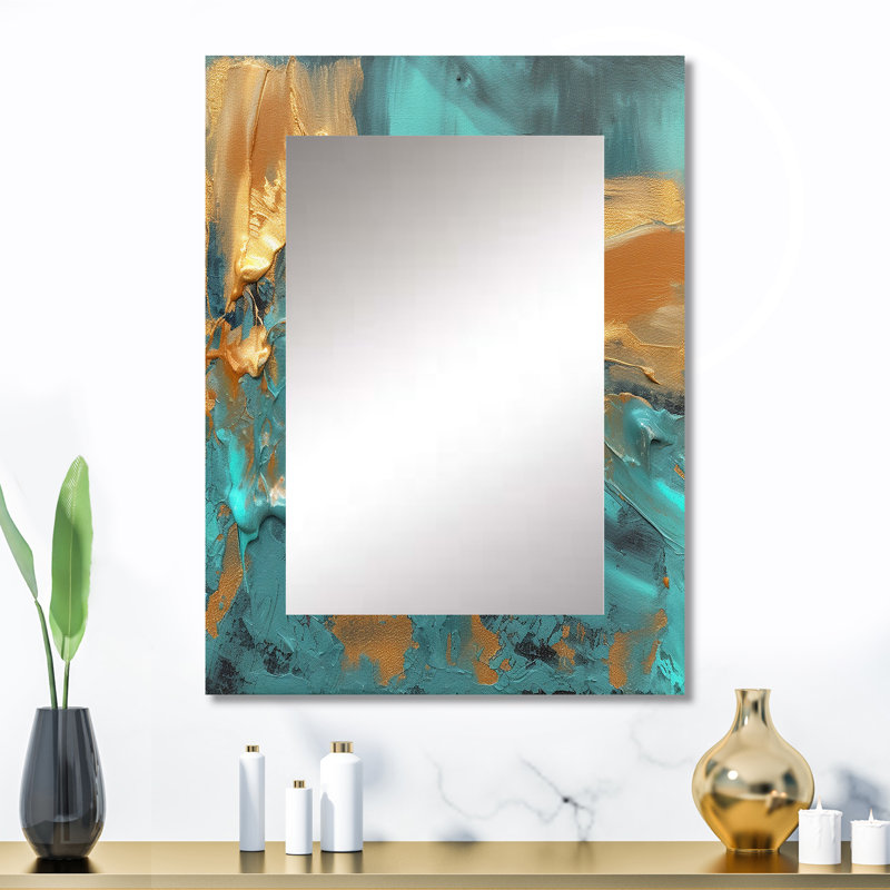 Golden Sunshine Wild Turquoise River Abstract II - Abstract Painting Decorative Mirror, Gold Wall Mirror, Printed Metal Art