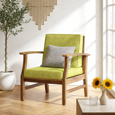Ensemble de 2 fauteuils club d'extérieur en bois d'acacia avec coussins - chaises longues de patio modernes, sièges de jardin durables, fauteuils à lattes l 28 po pour terrasse, bord de piscine, porche
