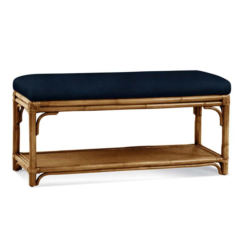 Summer Retreat Wicker Shelf Storage Bench, Honey, Oatmeal Crypton Performance; 0822-74