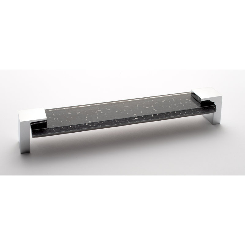 Poignée de meuble décorative en verre gris ardoise 8 "Affinity CTC Affinity, Chrome poli / gris ardoise