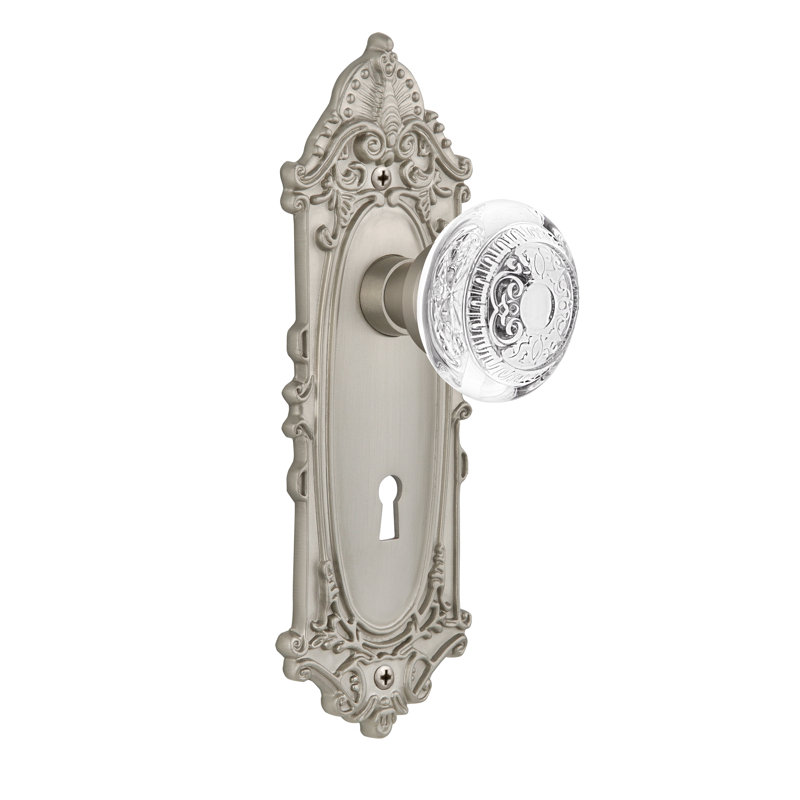 Victorian Plate with Decorative Keyhole and Crystal Egg & Dart Knob, Satin Nickel