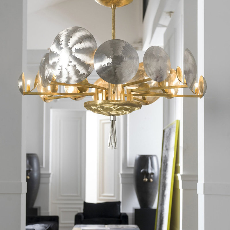 Lustre suspendu en laiton clair à intensité variable Sigma, 30" Diameter x  28" Height, Chrome laqué