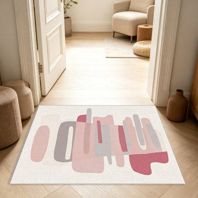 Pink Mid-Century Abstract area rugs for Living Room, Soft and Comfortable, Suitable for all seasons, easy to maintain, machine washable Indoor floor mat, Under Table Farmhouse suitable for Bedroom, Dining Room, Study,  Balcony, Home Decor Patio
