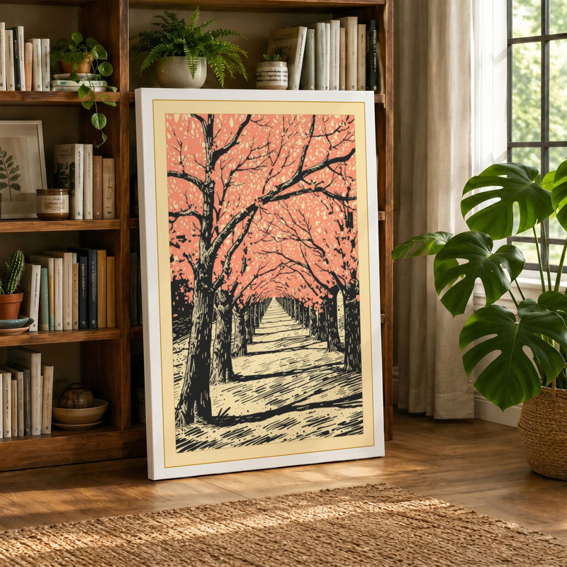 Tree-Lined Avenue Scandinavian - Wrapped Canvas, 24x16 - 61.0 x 40.6 cm, Teal Border