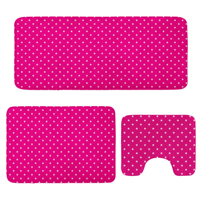  Ensemble de 3 tapis de salle de bain Hot Pink Hot U