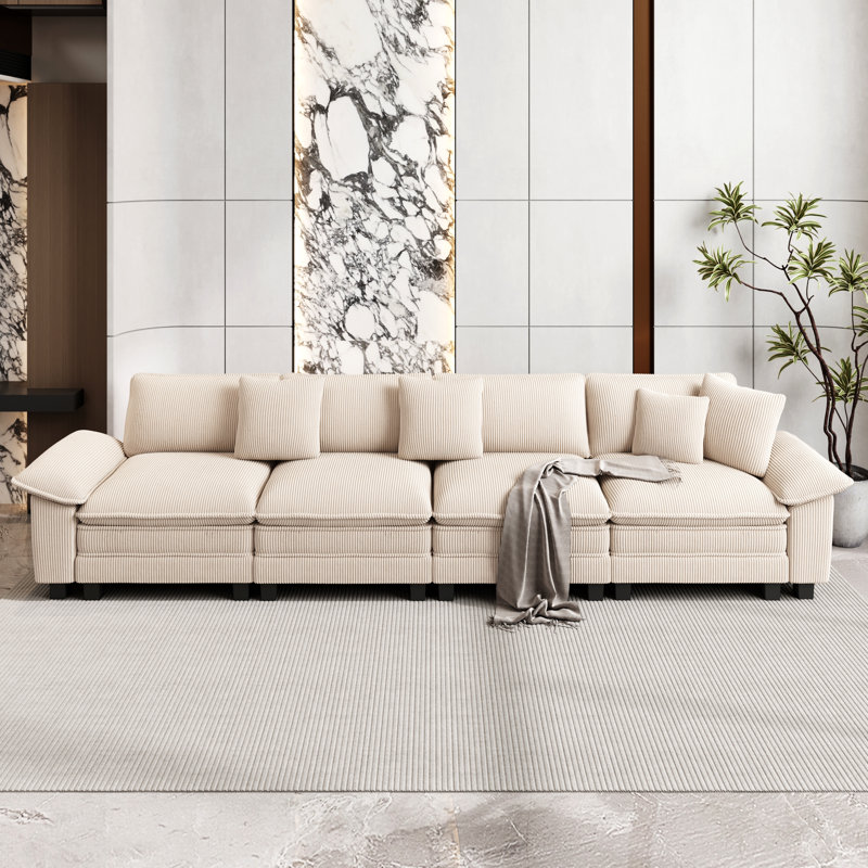 Chenille Sofa & Chaise, 4, Beige Corduroy