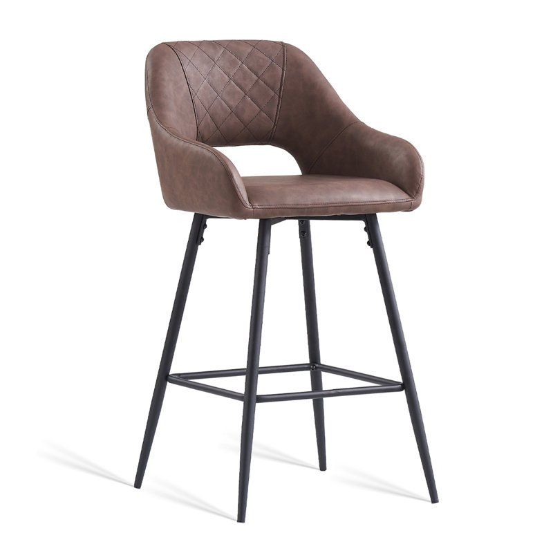 Upholstered Counter Stool with Metal Frame, Brown