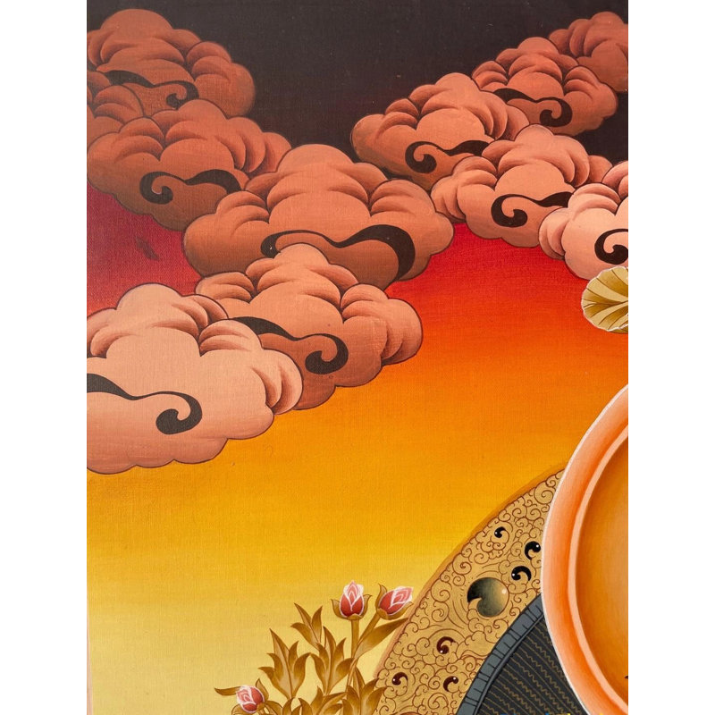 Chengrezig Thangka (Thangka sans brocart) | Or 24 carats avec couleurs acryliques sur toile de coton